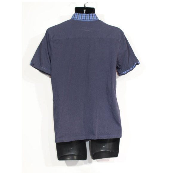 Ted Baker Polo Shirt 4 Large Blue Summer Checkered Collar Short Sleeve Mens - Picture 7 of 10